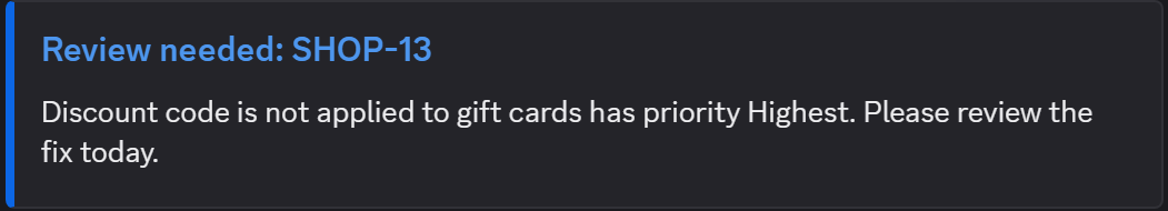 The message the rule posted, with the smart values filled in