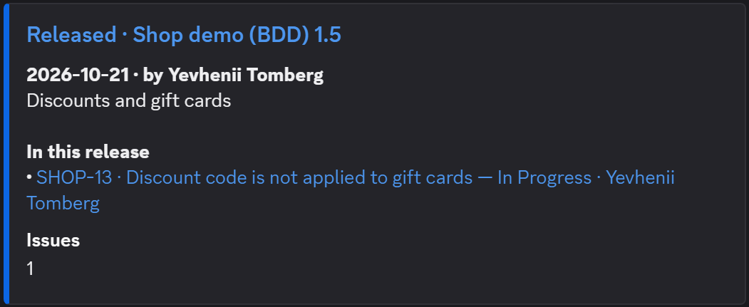 A released version with its description and issues