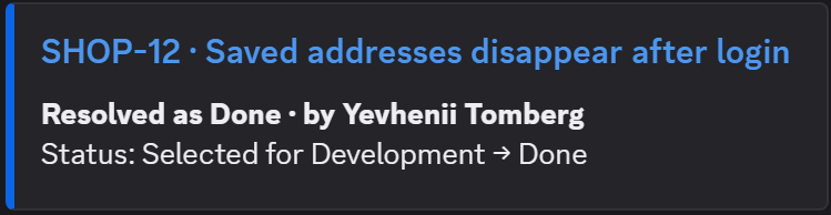 A resolved issue with its resolution