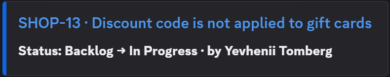 A status change: To Do to In Progress, with who changed it