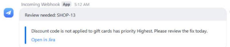 The message the rule posted, with the smart values filled in