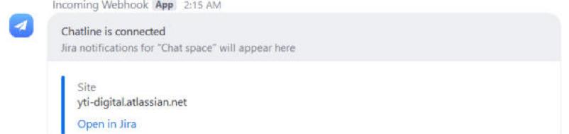 The Chatline is connected test message in Zoom Team Chat