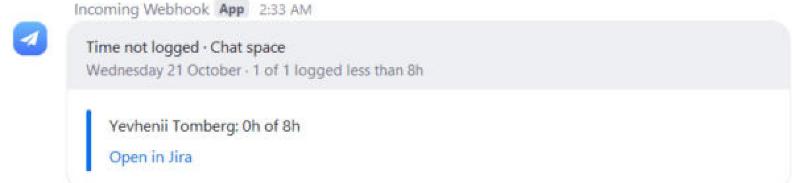 A time reminder: one of one person logged less than 8h, with the hours logged
