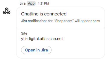 The Chatline is connected test message in Google Chat