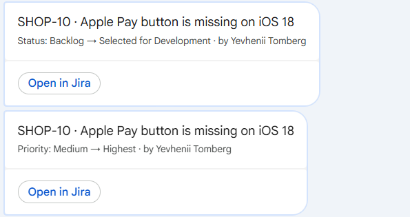 Status and priority updates as replies in the issue's thread